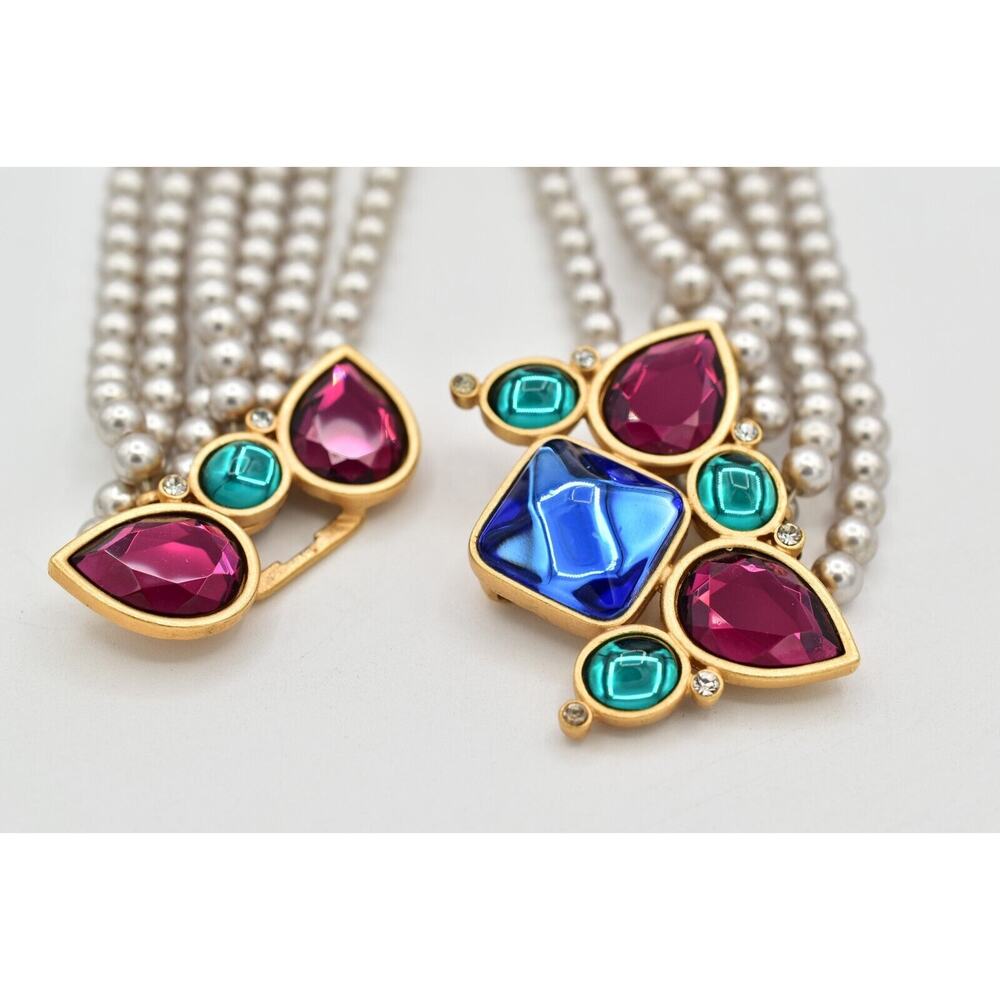 YSL Goosens Vintage Cabochon Necklace Collar Multi-Strand Crystal Signed BinBM - Picture 14 of 16